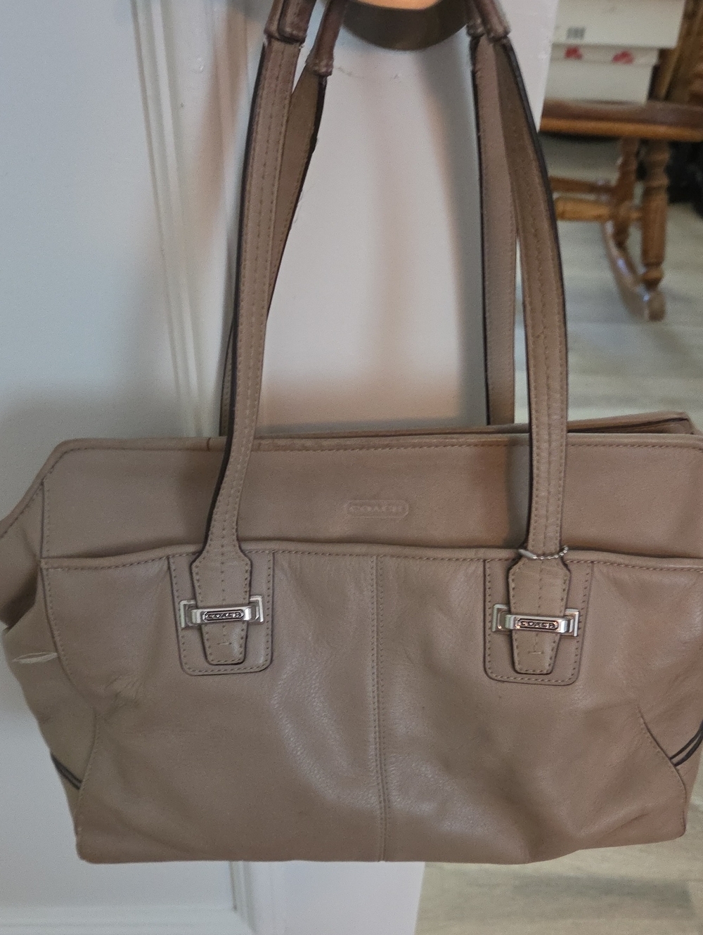 Coach Taupe Leather Shoulder Bag with Silver Hardware